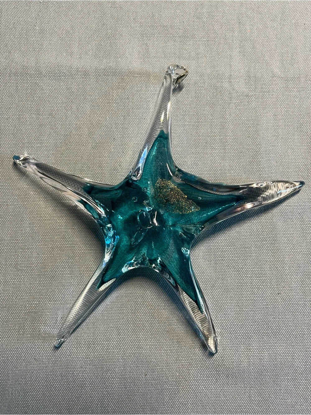 Teal Glass Starfish Decorative Accent with Gold Fleck